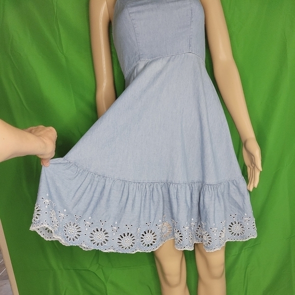 Old Navy Light blue Floral Eyelet Embroidered Trim Stretch Fit and Flare Dress - Picture 7 of 14